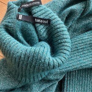 Take Out Turquoise Knit Metallic Sweater